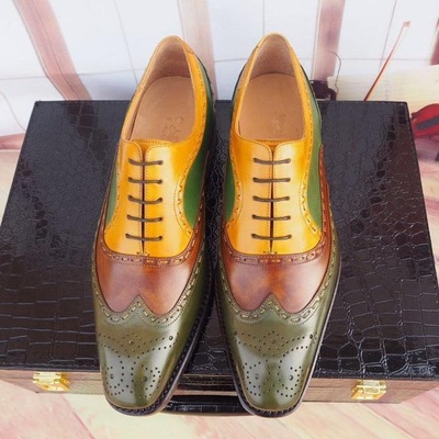 Handmade Men's Multi Color Leather Shoes, Men Wing Tip Brogue Dress Formal Shoes