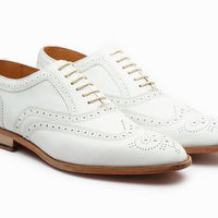 Handmade Men’s White Color Leather Shoes, Men Wing Tip Brogue Dress Formal Shoes - Thumbnail 1