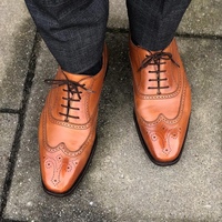 Handmade Men’s Tan Color Leather Shoes, Men Wing Tip Brogue Dress Formal Shoes - Thumbnail 4