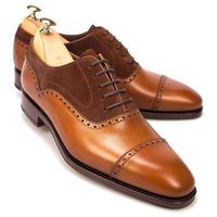 Handmade Men's Tan Brown Wing Tip Suede & Leather Shoes, Men Dress Oxford Shoes - Thumbnail 3