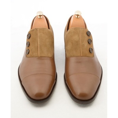 New handmade men tan brown shoes, men's suede & leather shoes,men's button shoes