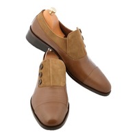 New Handmade Men Tan Brown Shoes, Men's Suede & Leather Shoes,Men's Button Shoes - Thumbnail 2