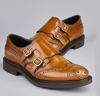 New Handmade Men's Tan Leather Shoes, Men's Double Monk Wing Tip Brogue Shoes