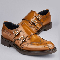New Handmade Men's Tan Leather Shoes, Men's Double Monk Wing Tip Brogue Shoes - Thumbnail 1