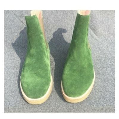 Handmade men's green chelsea ankle dress boots, real suede office boots - Thumbnail 3
