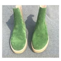 Handmade Men's Green Chelsea Ankle Dress Boots, Real Suede Office Boots - Thumbnail 4