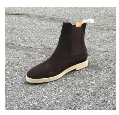 Handmade Men's Chelsea Ankle Dress Boots, Real Suede Office Boots