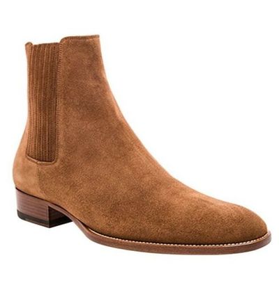 Handmade Mens Tan brown Suede Chelsea boots, Men suede ankle boots, Mens boots