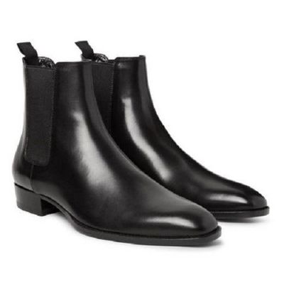 Handmade men black chelsea leather boot, men black ankle leather boots,men boot - Thumbnail 3