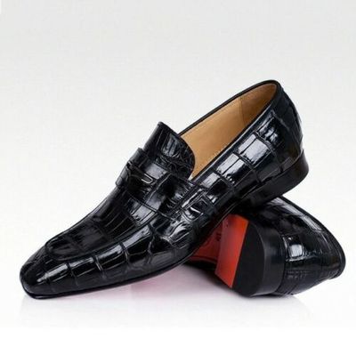 Handmade men black crocodile moccasin shoes, men dress leather shoes, slip ons