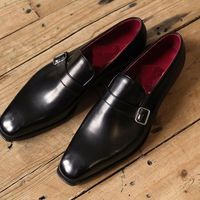 Handmade men monk strap shoes, men dress leather shoes, black office wear shoes - Thumbnail 1