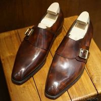 Handmade men burnished brown shoes, monk strap shoes men, leather formal shoes - Thumbnail 4