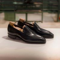 Handmade men black moccasin shoes, men slip ons loafer shoes, leather dress shoe - Thumbnail 1