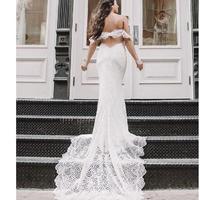Sexy Backless Boho Side Slit Wedding Gowns Off Shoulder Beach Bridal Dress Plus Size Vestidos De Noiva Elegant Bohemian Lace Wedding Dress - Thumbnail 2