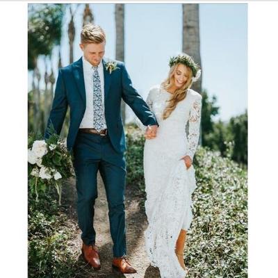 Jewel neck vintage full lace mermaid wedding dresses long sleeve bohemian summer holiday countryside beach wedding gown