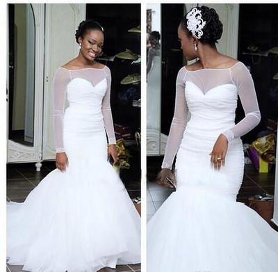  Long Sleeve Mermaid Wedding Dresses New Designer White Organza Sweep Train Sheer Cheap Bridal Gowns Sexy Vestidos Custom Made