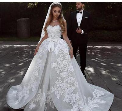  Elegant Ball Gown Wedding Dresses Sweetheart Appliques Organza Tulle Saudi Arabic Wedding Gowns Bridal Dresses Zipper Up