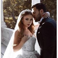  Elegant Ball Gown Wedding Dresses Sweetheart Appliques Organza Tulle Saudi Arabic Wedding Gowns Bridal Dresses Zipper Up - Thumbnail 1
