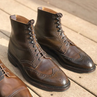 Handmade Men's Ankle High Brown Leather Shoes, Men Wing Tip Brogue Stylish Boots - Thumbnail 1