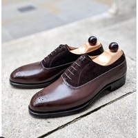 New Men’s Handmade Leather & Suede Brogue Shoes,Dark Brown Lace up Shoes For Men - Thumbnail 1