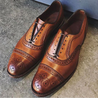 Stylish Men’s Leather Handmade Cap Toe Brogue Shoes, Men’s Brown Lace Up Shoes - Thumbnail 1