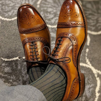 Handmade Men's Cap Toe Brogue Shoes, Men's Brown Leather Lace Up Dress Shoes - Thumbnail 4