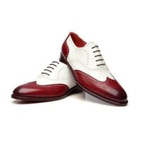 Handmade Men's White Burgundy Formal Shoes, Men Spectator Wing Tip Brogue Shoes - Thumbnail 4