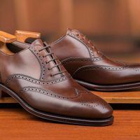 Brown Plain leather Handmade Men's Wingtip Lace up Shoes Custom Shoes for Men - Thumbnail 4