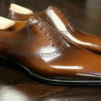 Men's Brown leather handmade formal lace up dress shoes cognac leather men shoe - Thumbnail 1