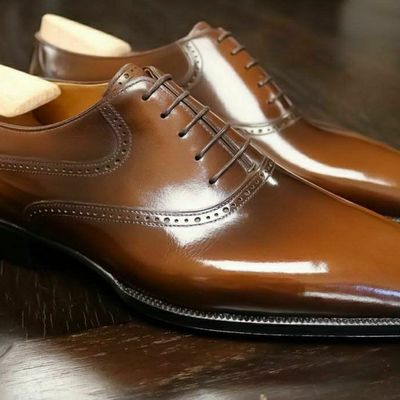 Men's brown leather handmade formal lace up dress shoes cognac leather men shoe