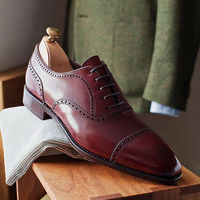 Men's handmade semi brogue lace up dress oxford shoes gentleman's shoes - Thumbnail 4