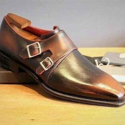  new handmade men's double monk strap shoes custom made by