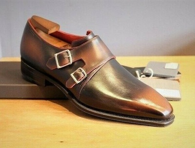  New Handmade Men's Double Monk Strap Shoes Custom Made by
