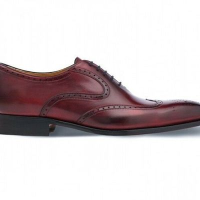 Men's handmade oxblood wingtip elegant shoes custom made for