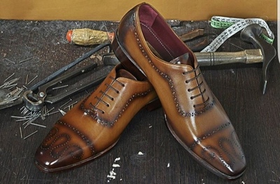 Men Handmade Brown Leather Lace Up Shoes, Men's Cap Toe Brogue Designing Shoes