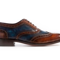 Handmade Men’s Brown Blue Leather & Suede Shoes, Men Wing Tip Brogue Dress Shoes - Thumbnail 1