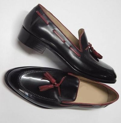 Handmade Black Color Leather Loafer Slipper Dress Mens Fashion Tussles Shoes