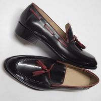 Handmade Black Color Leather Loafer Slipper Dress Mens Fashion Tussles Shoes - Thumbnail 1