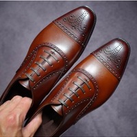 Handmade Men's Brown Wingtip Brogue Leather Dress Shoes, Men Real Leather Shoes - Thumbnail 1