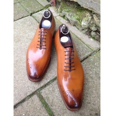 Handmade Men's Tan Oxford Brogue Formal Dress Shoes, Men Tan Leather Formal Shoe