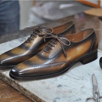 Stylish Handmade Men's Tan Oxford Lace Up dress shoes, New Fashion leather shoes - Thumbnail 4