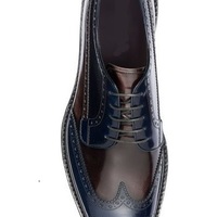 Stylish Men's Handmade Blue & Brown Oxford Lace Up Leather Shoes,Men Dress Shoe - Thumbnail 4