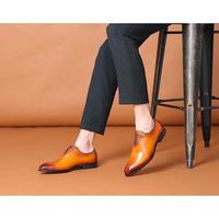 Men's Handmade Tan Color brogue Lace Up Leather Shoes, Men dress Fashion shoes - Thumbnail 1