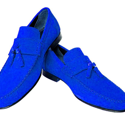 Blue suede vintage leather tassel loafer moccasins handmade formal dress shoes
