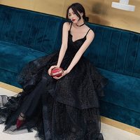 Black tulle sequins prom dress evening dress - Thumbnail 3