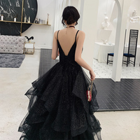Black tulle sequins prom dress evening dress - Thumbnail 4