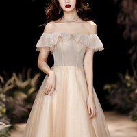 Sparkling champagne tulle sequins prom dress - Thumbnail 1