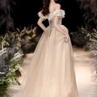 Sparkling champagne tulle sequins prom dress - Thumbnail 2