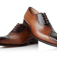 Men's Handmade Tan & Black Leather Lace up Brogue Shoes, Custom Made men Shoes - Thumbnail 4