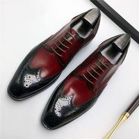 Handmade Men's Black Burgundy Leather Wing Tip Brogue Shoes, Men Designer Shoes - Thumbnail 1